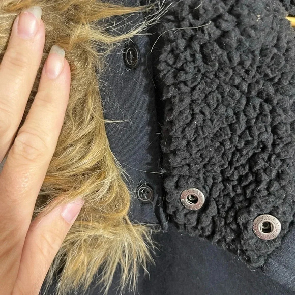 INC Black Knit Vest with Faux Fur Trimmed Hood Size M - Picture 4 of 4